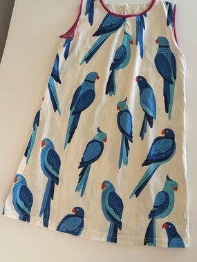 100% Cotton Girls Blue Tropical Parrot Cotton Shift Dress 6Y